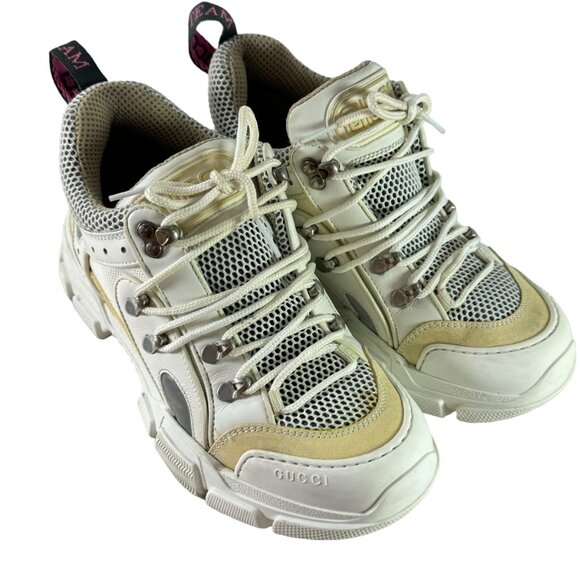 GUCCI White Leather & Mesh Flashtrek Women's Sneakers Made in Italy 38 - 8US - Picture 4 of 12